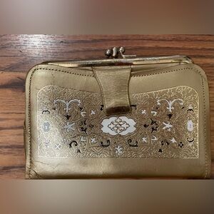 Gold Clutch Bag Kiss-lock  Clasp Coin Purse Wallet Dividers Vintage Metallic